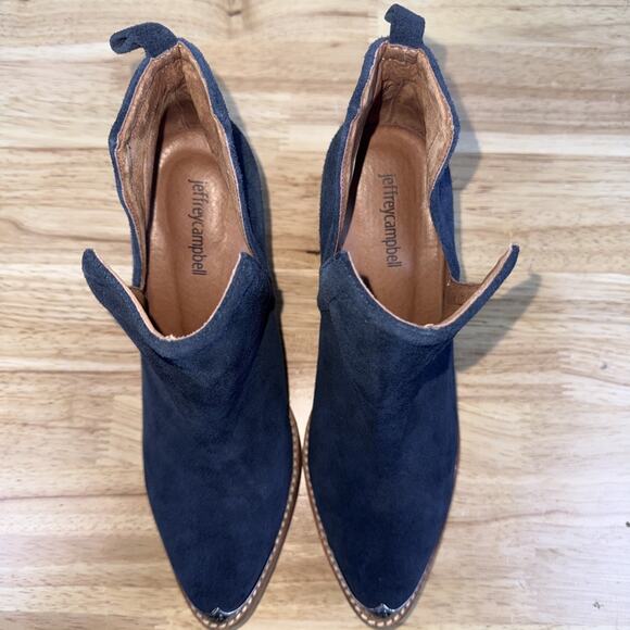 Jeffrey Campbell Cromwell Booties Blue Suede Metal Toe Heel Style Western Sz 8 - Picture 11 of 11